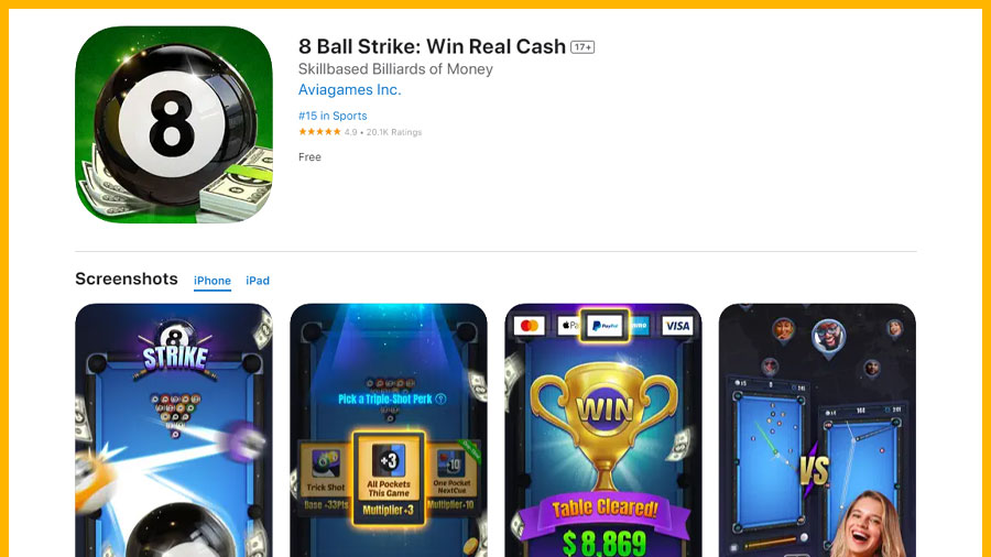 8 Ball Strike من أفضل ألعاب لربح المال PayPal