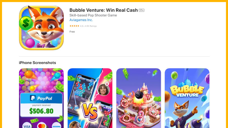 Bubble Venture من أفضل ألعاب لربح المال PayPal